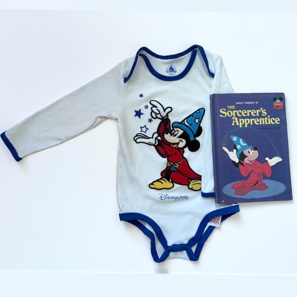 Disney Embroidered Mickey Baby Onesie + Sorcerer’s Apprentice Book Bundle